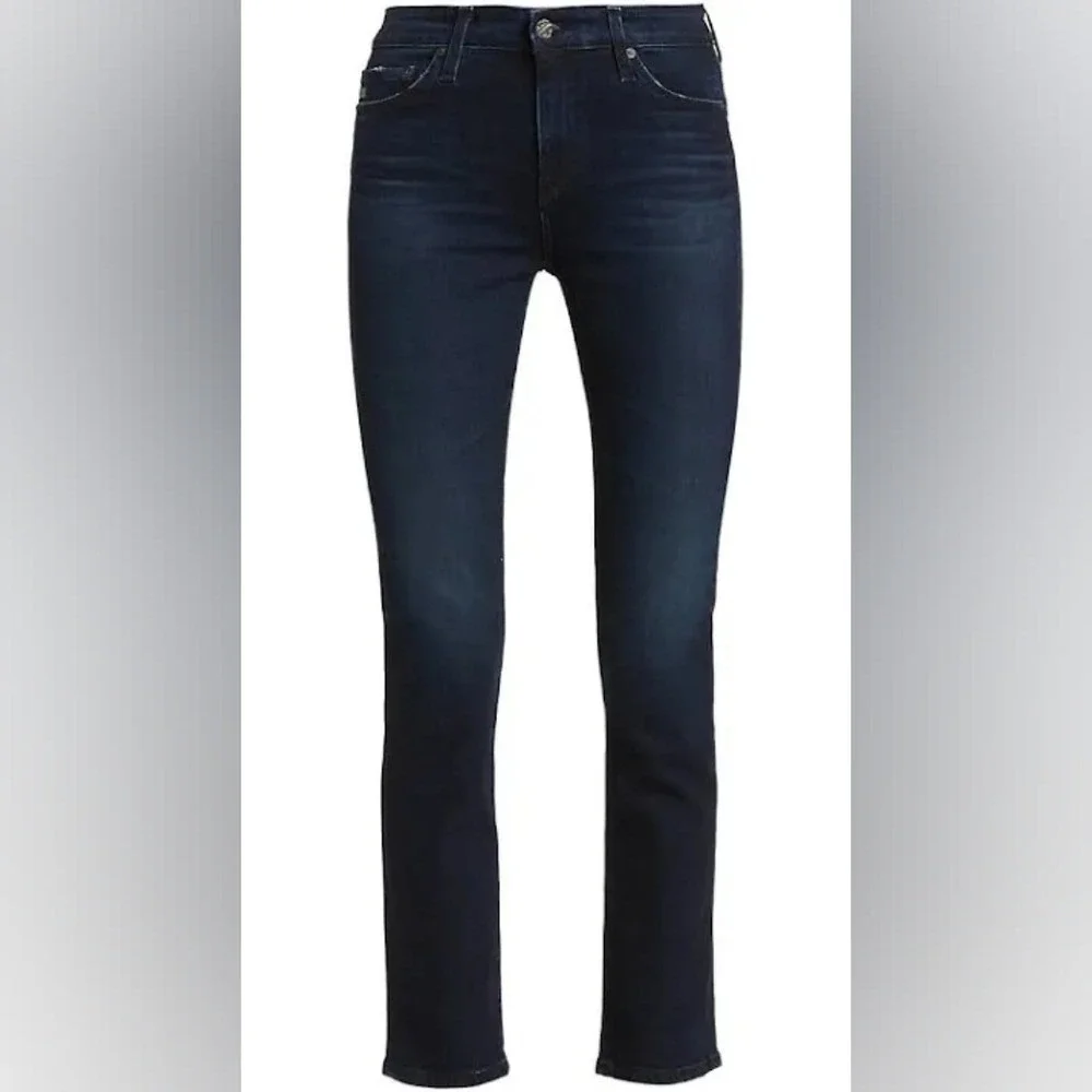 AG Jeans Anthropologie Mari Mid Rise Cigarette Stretch‎ Straight Raw Hem Size 24